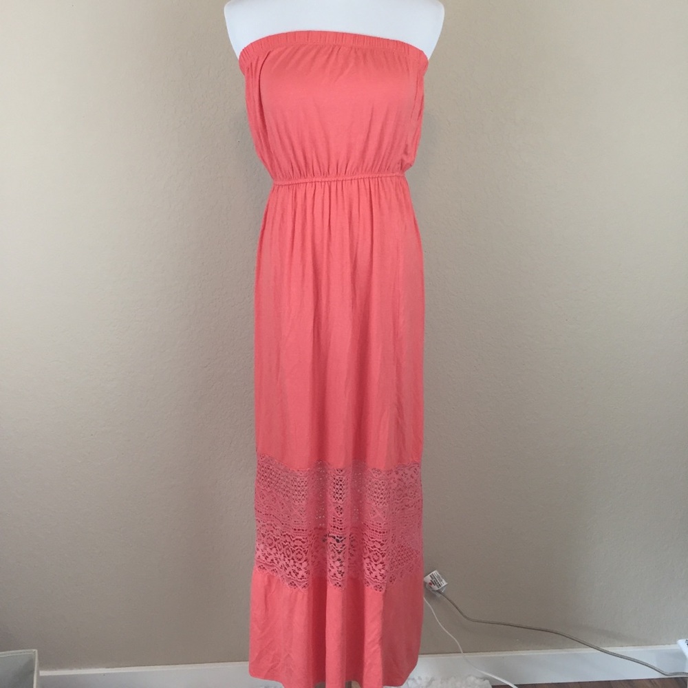 Long maxi coral strapless persaya dress